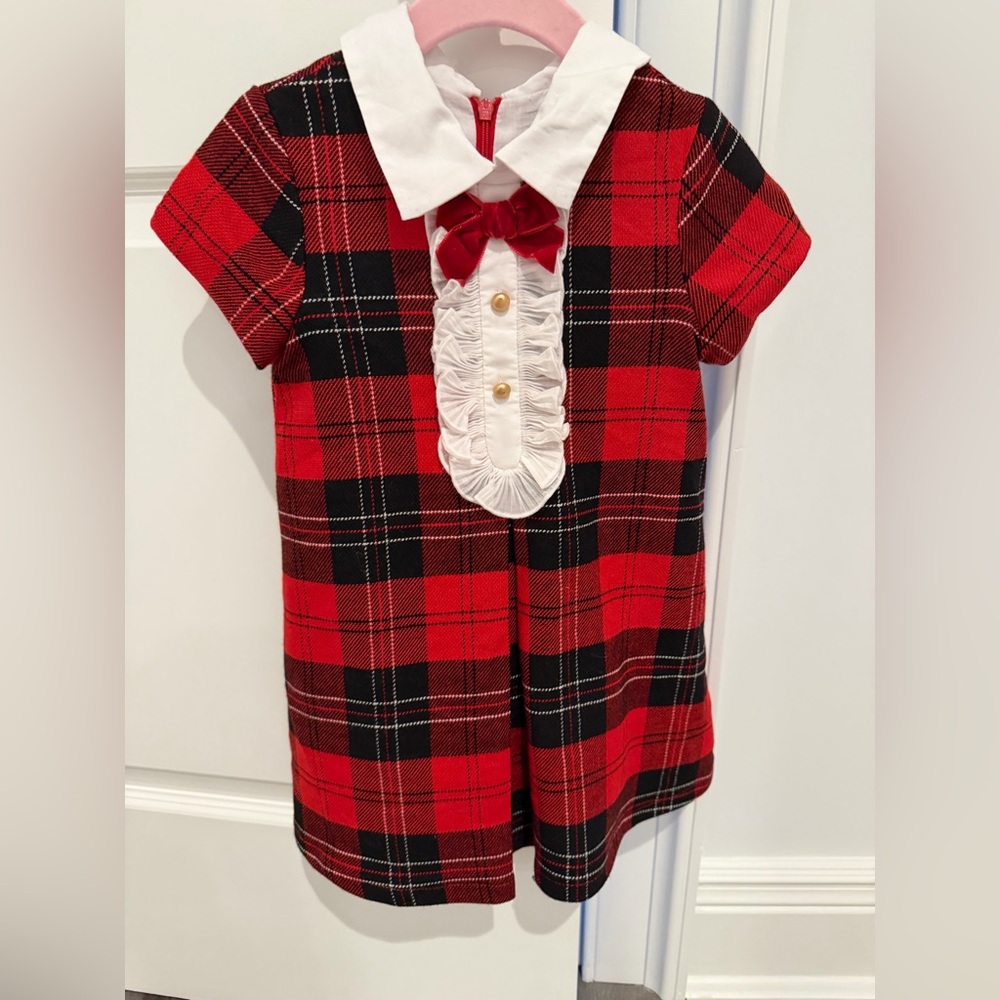 Plaid Red Kids Dress with White Collar